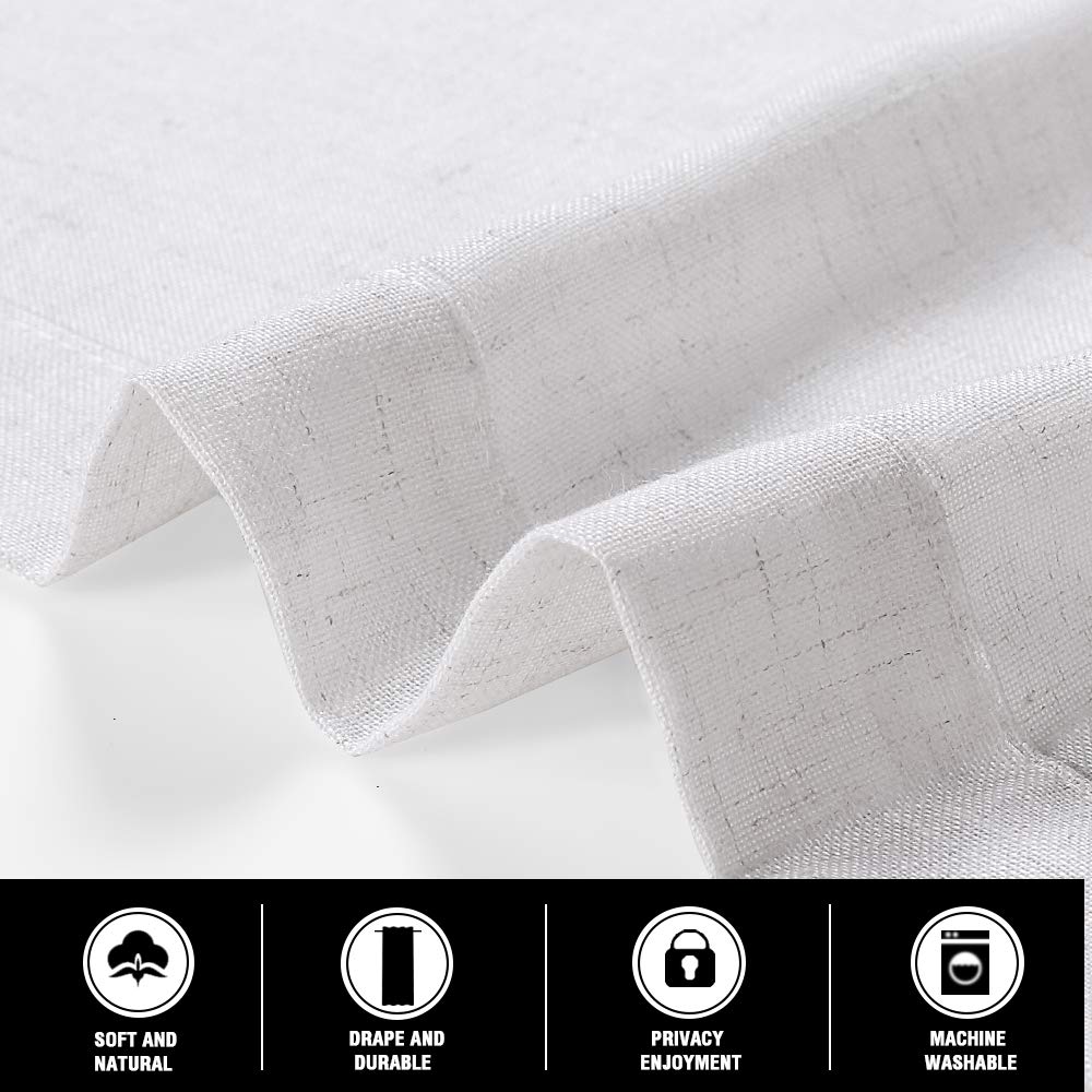 PrinceDeco Natural Linen Curtains 84 Inches Long Tab Top Curtains for Bedroom Light Filtering Window Treatments Panels Breathable and Airy Drapes for Living Room - Set 2 Panels, Off White