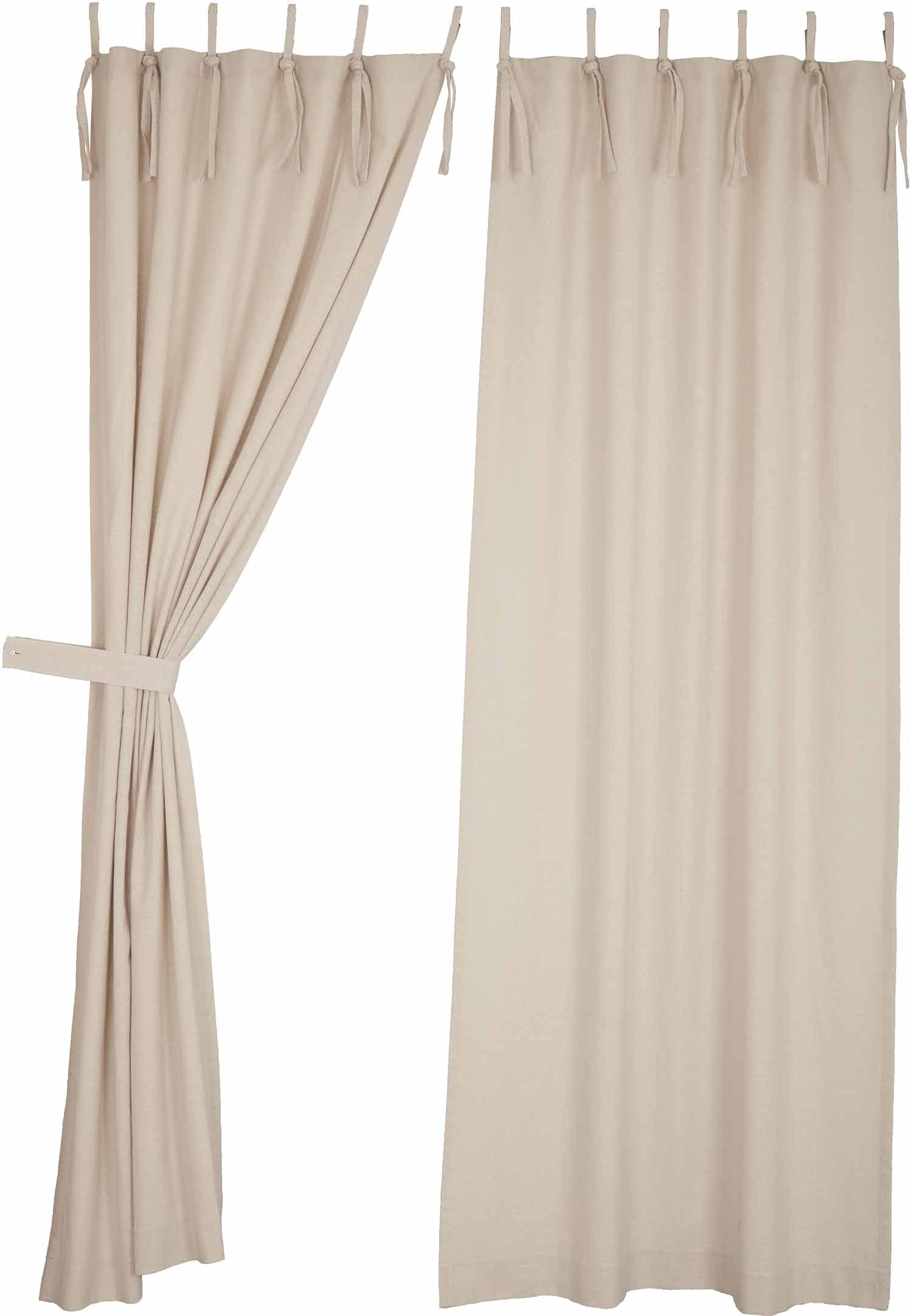 Piper Classics Market Place Natural Tie Top Panel Curtains, Set of 2, 84" Long, Beige Cream Tab Top Drapes, Farmhouse, Boho, Country, Vintage