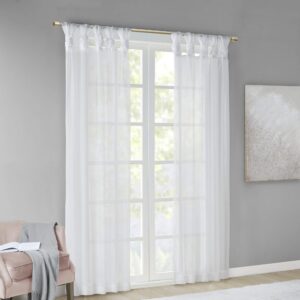 madison park ceres diy twisted tab sheer curtain, pair panels, lightweight window treatment, voile privacy, light filtering drape for bedroom and apartment, 50 in x 84 in, white 2 piece