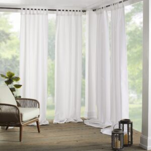 elrene home fashions matine weatherproof tab-top indoor/outdoor solid color curtain panel for porch, pergola, patio, deck, 52”w x 84”l, white