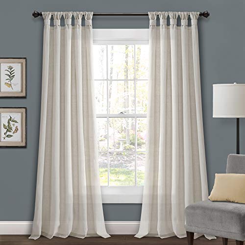 Lush Decor Burlap Knotted Tab-Top Window Curtain Panel Pair, 45"W x 84"L, Light Linen