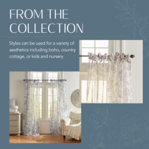 Elrene Home Fashions Westport Floral Tie-Top Sheer Window Curtain Panel, 52" x 84" (1), Flax