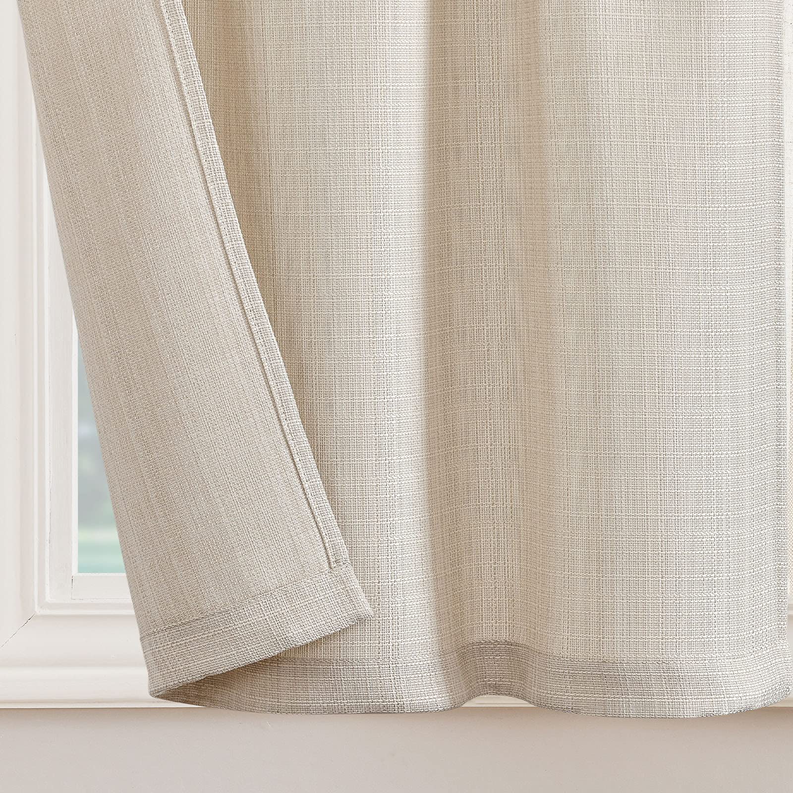 jinchan Beige Kitchen Curtains 36 Inch Linen Textured Tier Curtains Tab Top Cafe Curtains Farmhouse Short Small Window Curtains Light Filtering for Country Rustic Bathroom Laundry Room RV 2 Panels