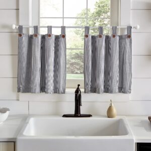 Elrene Home Fashions Tucker Ticking Stripe Tier Window Curtains for Kitchen or Bathroom, 30" x 24", Set of 2, Gray