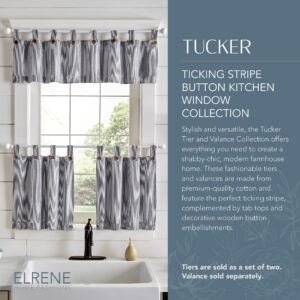 Elrene Home Fashions Tucker Ticking Stripe Tier Window Curtains for Kitchen or Bathroom, 30" x 24", Set of 2, Gray