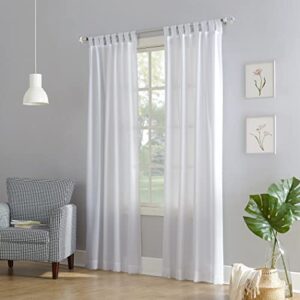 No. 918 Trevor Heathered Texture Semi-Sheer Tab Top Curtain Single Panel, 40" x 84", White