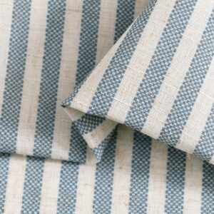 jinchan Kitchen Curtains Linen Striped Tier Curtains 24 Inch Length Ticking Stripe Cafe Curtains Pinstripe Farmhouse Small Window Curtains Tab Top for Living Room Bathroom RV 2 Panels Blue on Beige