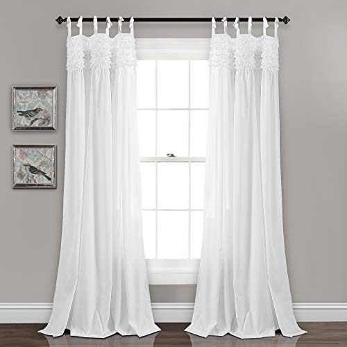 Lush Decor Lydia Curtains Ruffle Window Set for Living, Dining, Bedroom, 84 in L Panel Pair, White