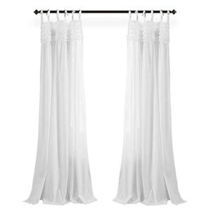 Lush Decor Lydia Curtains Ruffle Window Set for Living, Dining, Bedroom, 84 in L Panel Pair, White