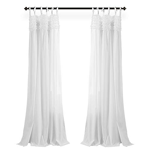 Lush Decor Lydia Curtains Ruffle Window Set for Living, Dining, Bedroom, 84 in L Panel Pair, White