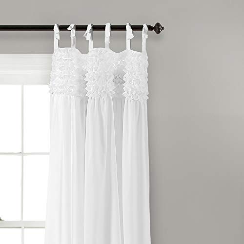 Lush Decor Lydia Curtains Ruffle Window Set for Living, Dining, Bedroom, 84 in L Panel Pair, White