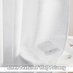 RYB HOME White Sheer Curtains for Living Room Privacy Semi Sheer Linen Curtains Light Glare Filtering for Bedroom Dining Office Window, 52 inches Wide x 84 inches Long, 2 Panels, White