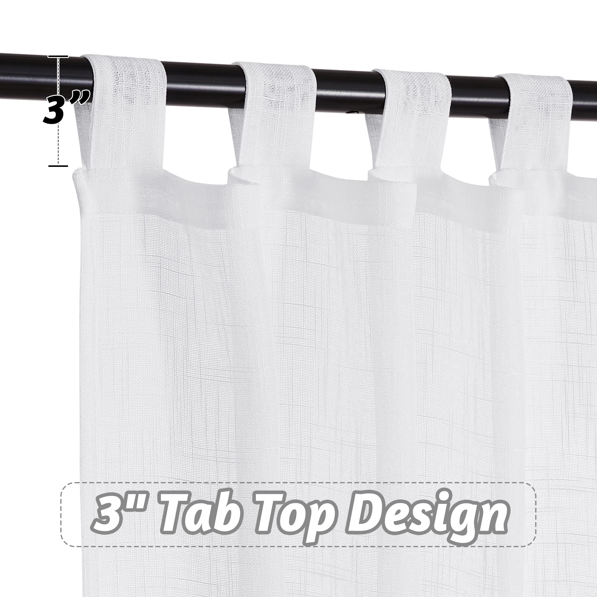 RYB HOME White Sheer Curtains for Living Room Privacy Semi Sheer Linen Curtains Light Glare Filtering for Bedroom Dining Office Window, 52 inches Wide x 84 inches Long, 2 Panels, White