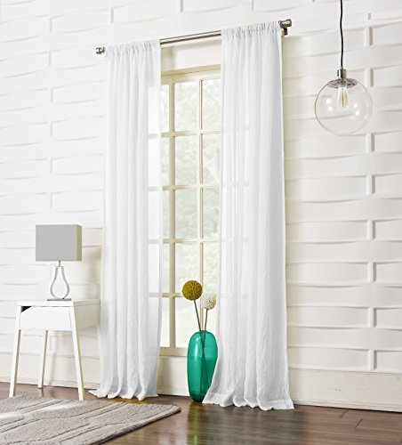 No. 918 Tayla Crushed Texture Semi-Sheer Rod Pocket Curtain Panel, 50" x 95", White