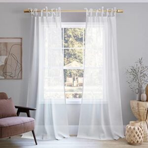 No. 918 Winnie Slub Textured Linen Blend Sheer Tie Top Curtain Panel, 50" x 63", White