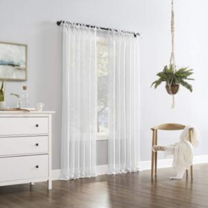 No. 918 Winnie Slub Textured Linen Blend Sheer Tie Top Curtain Panel, 50" x 63", White