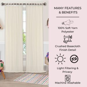 Elrene Home Fashions Greta Crushed Sheer Tie Tab Top Teen Kids Single Window Curtain Drape, 50 in x 108 in (1 Panel), Ivory