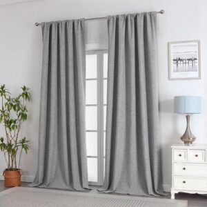 Joydeco 100% Blackout Curtains 108 inches Long Natural Linen Drapes 2 Panels Set Burg for Bedroom Living Room Black Out Darkening Curtain Thermal Insulated Back tab Rod Pocket(52x108 inch,Light Grey)