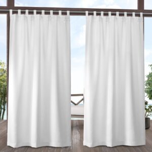 Exclusive Home Cabana Solid Indoor/Outdoor Light Filtering Hook-and-Loop Tab Top Curtain Panel Pair, 54"x84", Winter White