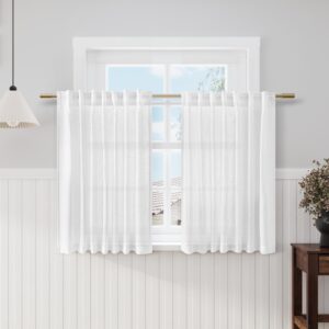 nanspring white kitchen curtains 36 inch length set 2 panel back tab pocket semi sheer light filtering short drapes linen farmhouse curtain tiers for cafe bathroom basement small window 52x36