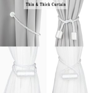 Porlau 2 Pack White Strong Magnetic Curtain Tiebacks Outdoor Elegant Decorative Tie Backs Modern Rope Tiebacks for Drapes Window Curtain Holdbacks for Draperies