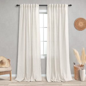 koufall natural linen curtains 86 inch length for living room, cream ivory back tab rod pocket light filtering semi sheer curtain for bedroom set of 2 panels