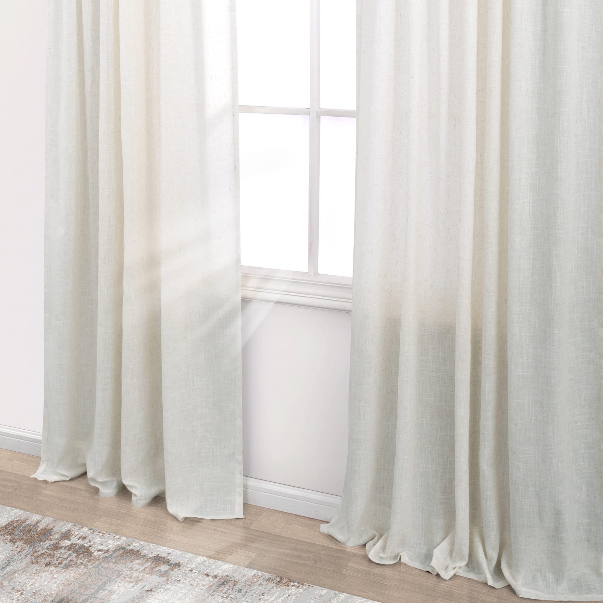 KOUFALL Natural Linen Curtains 86 Inch Length for Living Room, Cream Ivory Back Tab Rod Pocket Light Filtering Semi Sheer Curtain for Bedroom Set of 2 Panels