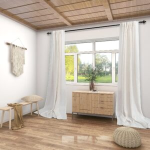 KOUFALL Natural Linen Curtains 86 Inch Length for Living Room, Cream Ivory Back Tab Rod Pocket Light Filtering Semi Sheer Curtain for Bedroom Set of 2 Panels