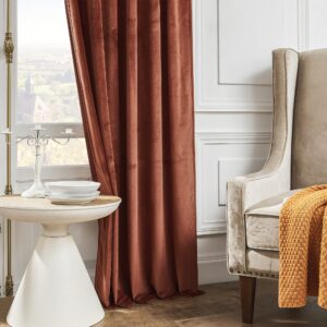 Timeper Red Velvet Curtains 96 inches - Holiday Decor Rust Velvet Curtains Back Tab Blackout Drapes Thick Soft Decorative Backdrop Curtains, Rust Red, W52 x L96, 2 Panels