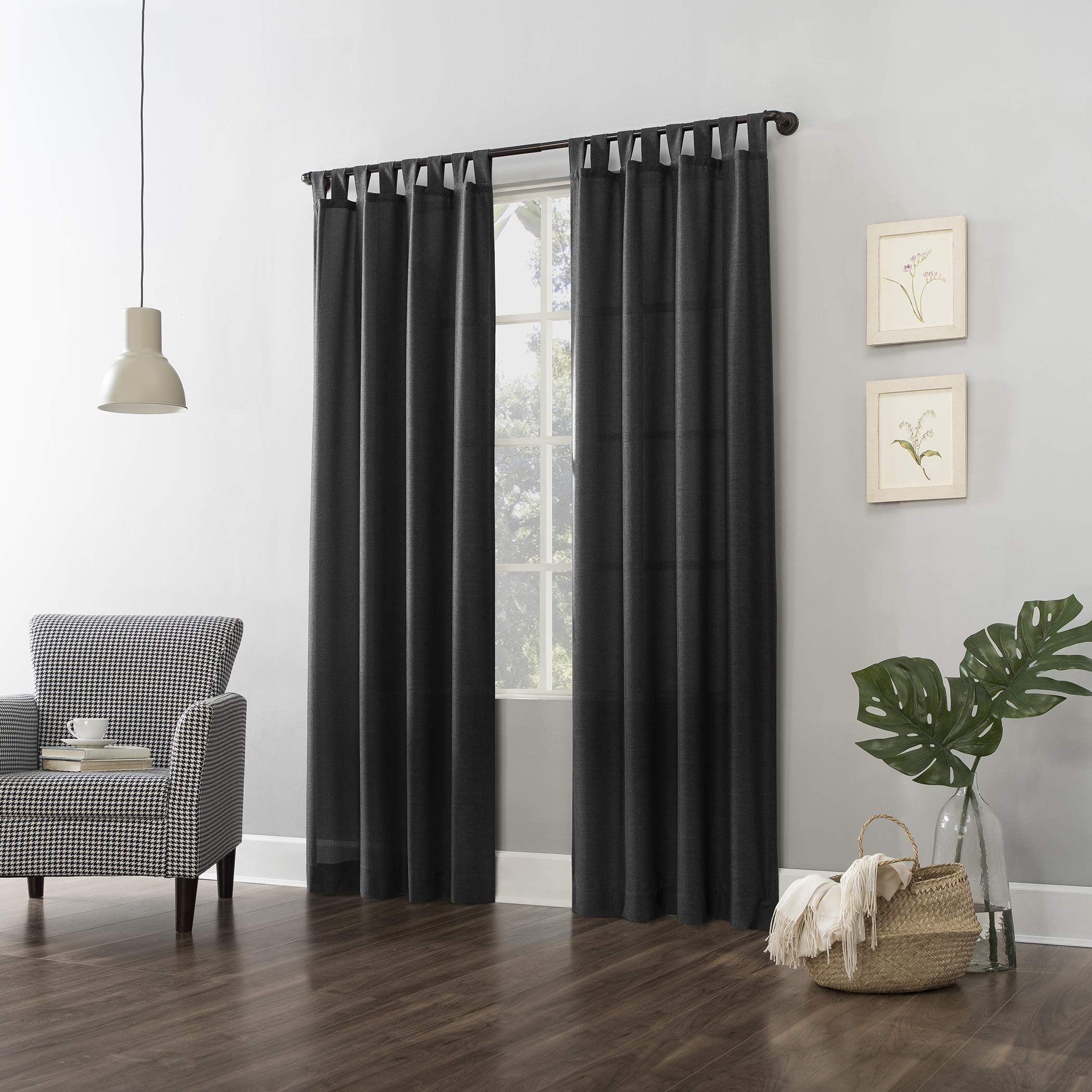 No. 918 Trevor Heathered Texture Semi-Sheer Tab Top Curtain Panel Pair, 40" x 84", Coal