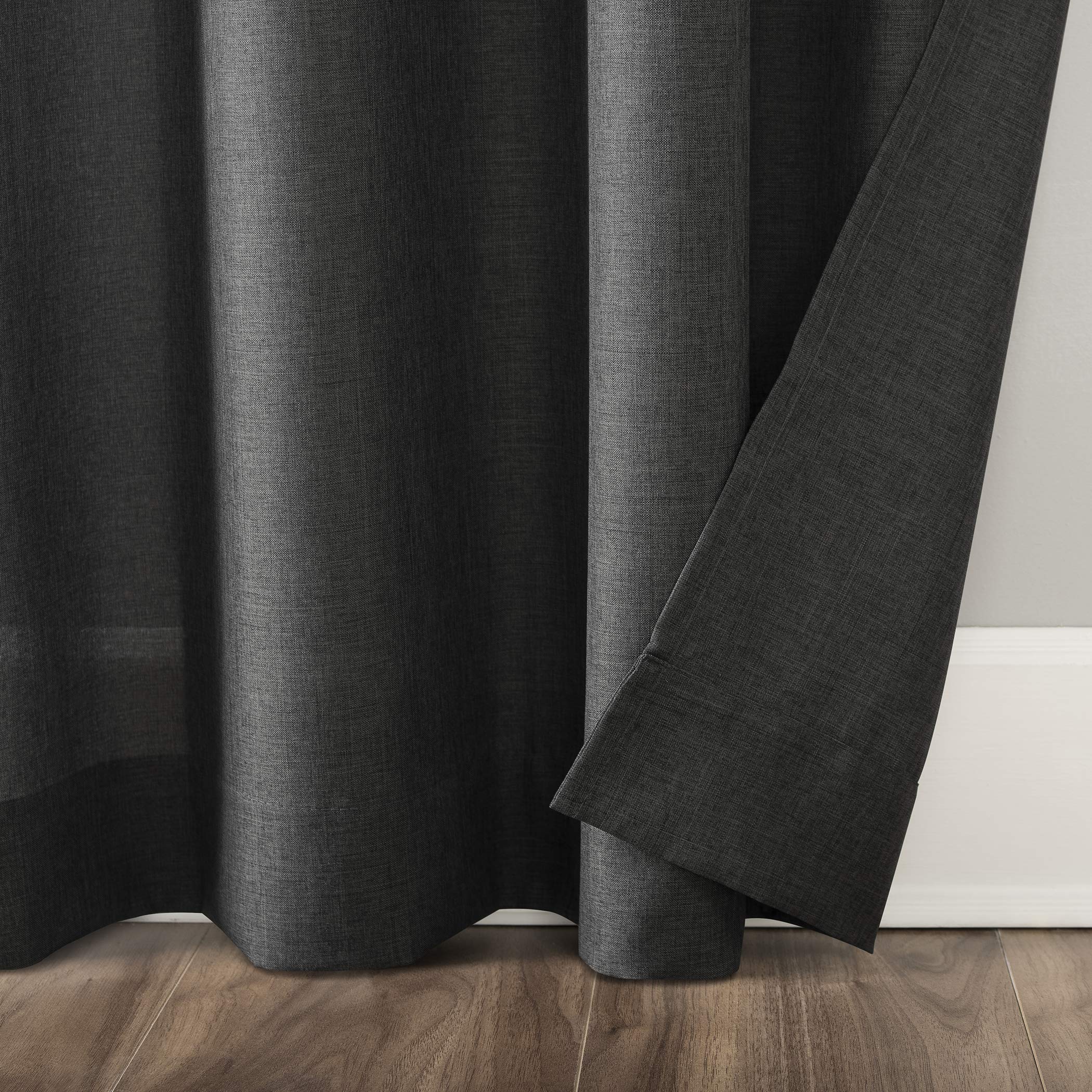 No. 918 Trevor Heathered Texture Semi-Sheer Tab Top Curtain Panel Pair, 40" x 84", Coal