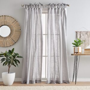 peri home sheer cotton tie tab window curtain panel pair, 84", silver