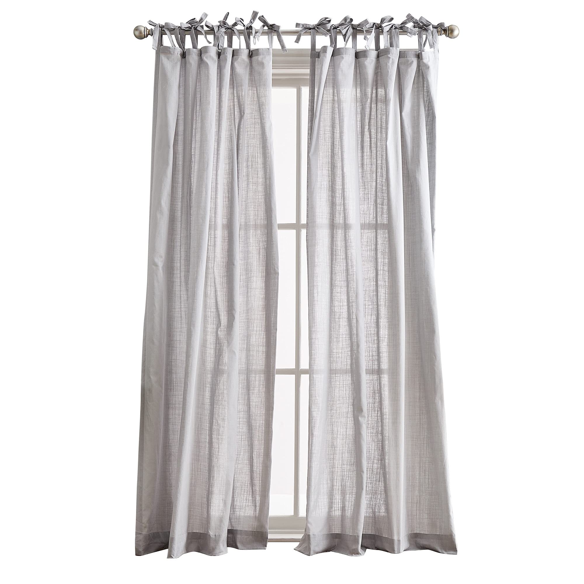 Peri Home Sheer Cotton Tie Tab Window Curtain Panel Pair, 84", Silver