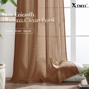 XTMYI Bohemian Rustic Curtains for Living Room Decor 2 Panel Set Linen Cotton Sheer Back Tab Hooks Pleated Fall Curtains for Bedroom Window,Pale Copper Rust Terracotta,96 Inch Long