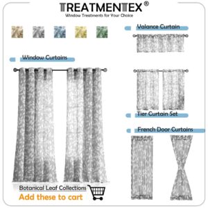 Treatmentex White and Grey Curtains for Bedroom 84" Length Semi-Sheer Print Leaf Curtains for Living Room Windows, Grommet Top, 2 Pack