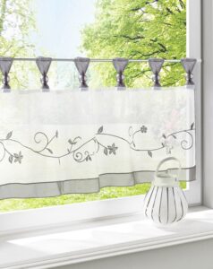 zebrasmile embroidered window tier curtain tier semi sheer curtain window treatment tab top voile window curtain tier half window curtains for kitchen bathroom living room cafe curtain 18x47.5in