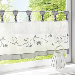 ZebraSmile Embroidered Window Tier Curtain Tier Semi Sheer Curtain Window Treatment Tab Top Voile Window Curtain Tier Half Window Curtains for kitchen Bathroom Living Room Cafe Curtain 18X47.5In