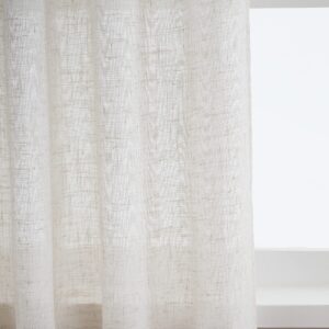 VOILYBIRD Natural Linen Semi Sheer Curtains Tab Top Light Filtering Elegant Curtains & Drapes for Living Room 52 x 84 Inch Length, Set of 2 Panels