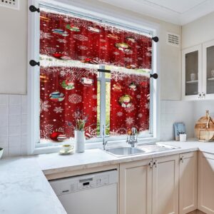 Tayney Christmas Kitchen Curtains Red Window Curtains and Valances Set 36 Inch, Snowflakes Cute Xmas Ball Short Tier Curtains for Kitchen, Funny Small Kitchen Decor