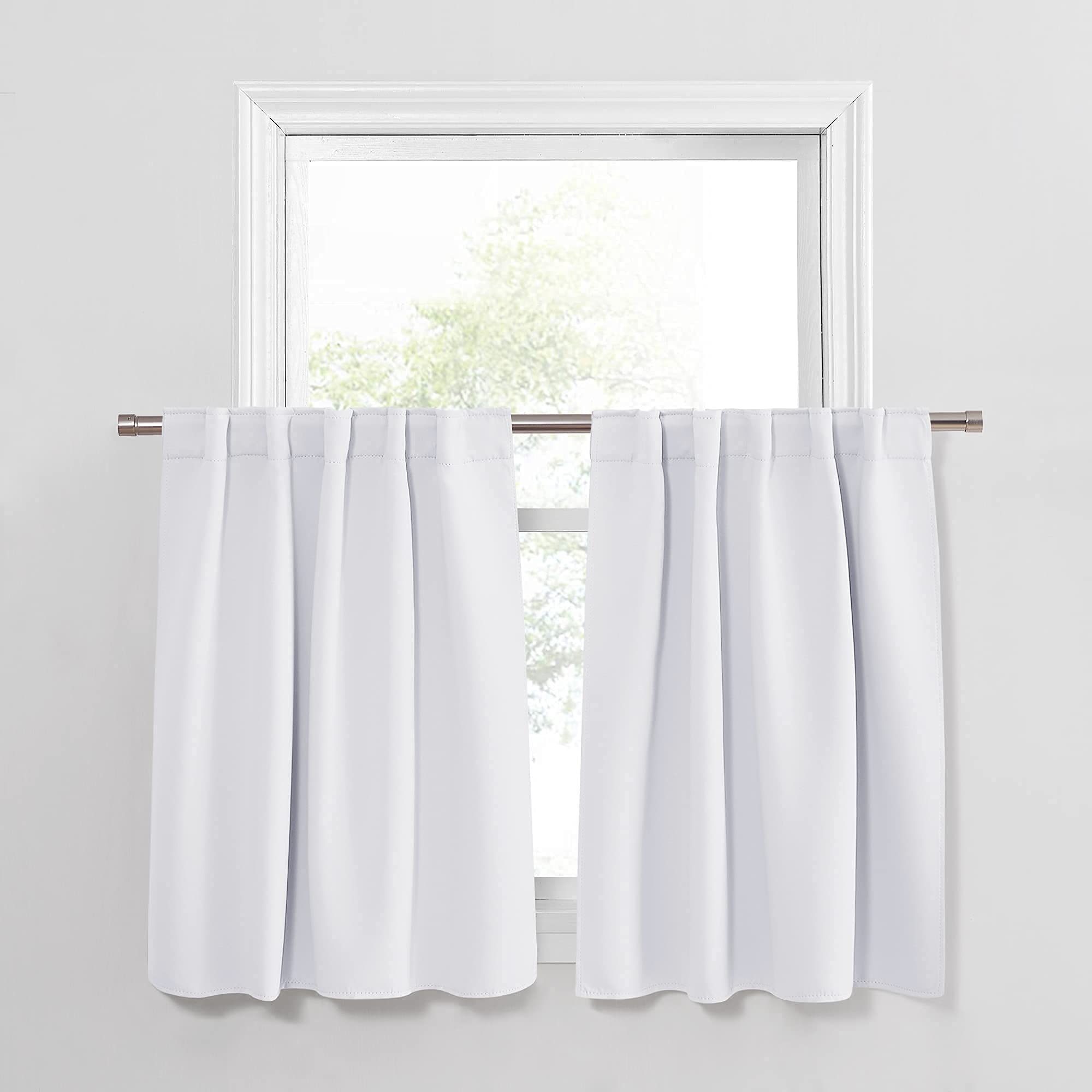 PONY DANCE Short Window Curtains 36 - Kitchen Tiers Valances Light Filter Rod Pocket Back Tab Drapes Blinds Match with Panels, 42 W x 36 in L, Pure White, 2 Pieces