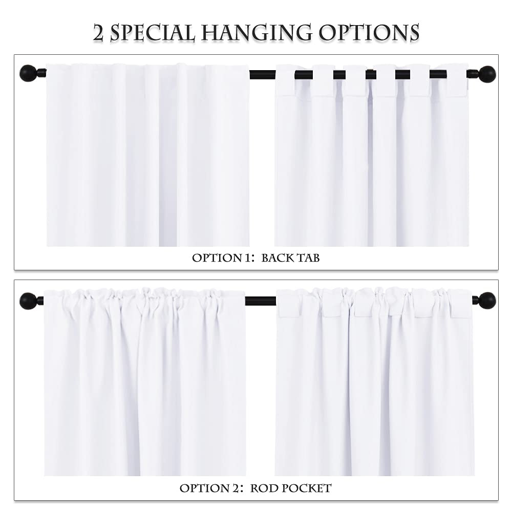 PONY DANCE Short Window Curtains 36 - Kitchen Tiers Valances Light Filter Rod Pocket Back Tab Drapes Blinds Match with Panels, 42 W x 36 in L, Pure White, 2 Pieces