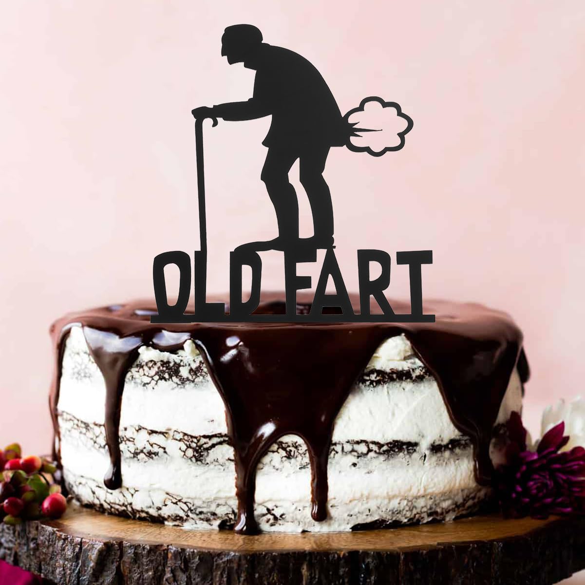 Old Birthday Cake Topper Humor Old Man Old Woman, Humor Old Man Old Woman Acrylic Happy Birthday Cake Topper, Humor Old Man Old Woman decoration ideas, Black acrylic cake decoration.