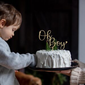 CC TOWN Oh Boy Cake Topper -Wooden Oh Boy Cake topper, Baby Shower, Gender Reveal, It's a Boy Party Cake Decorations Supplies