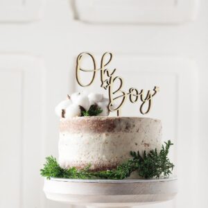 CC TOWN Oh Boy Cake Topper -Wooden Oh Boy Cake topper, Baby Shower, Gender Reveal, It's a Boy Party Cake Decorations Supplies