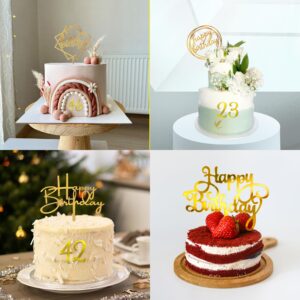 50 PCS Gold Happy Birthday Cake Topper Acrylic Birthday Cupcake Topper Pick for Birthday Party Cake Desserts Pastries Decorations (Gold)