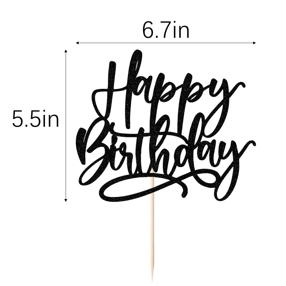 bejotaa Glitter Happy Birthday Cake Topper, Anniversary Celebration Party Decoration, Birthday Cake Party Decoration Supplies (black)