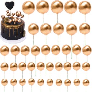 goensjt 40 pcs gold cake topper, foam ball diy cake insert toppers for birthday, baby shower, wedding, anniversary, and more