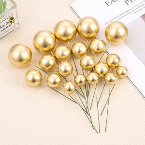 Goensjt 40 PCS Gold Cake Topper, Foam Ball DIY Cake Insert Toppers for Birthday, Baby Shower, Wedding, Anniversary, and More