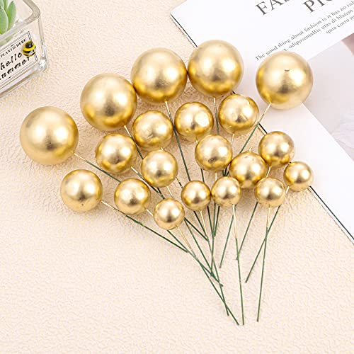 Goensjt 40 PCS Gold Cake Topper, Foam Ball DIY Cake Insert Toppers for Birthday, Baby Shower, Wedding, Anniversary, and More