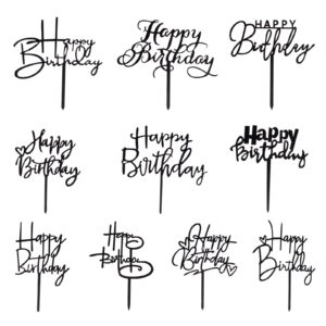 10-pack happy birthday cake toppers,acrylic cake toppers/cupcake toppers for birthday cake supplies decorations（black）…